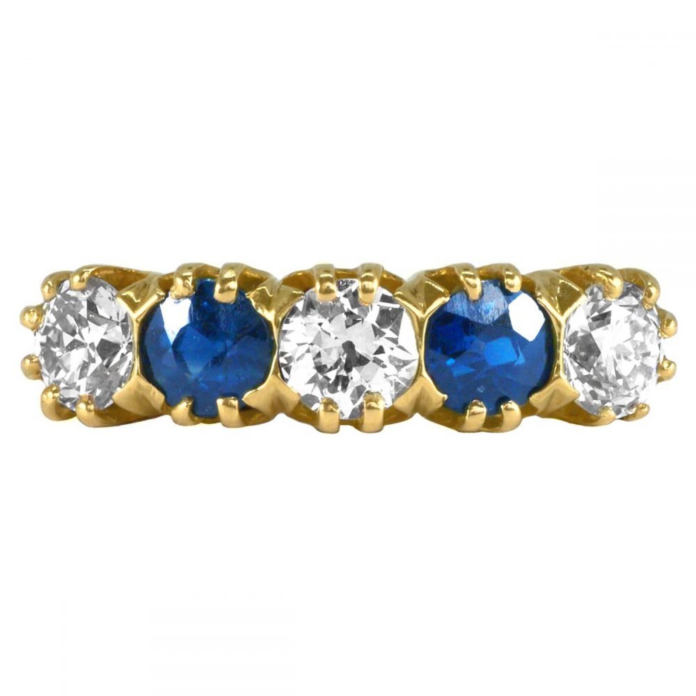 Edwardian 14ct Gold, Diamond & Sapphire Half Hoop Ring