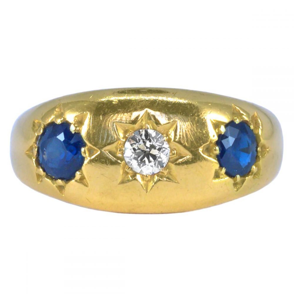 Edwardian 18ct Gold, Diamond & Sapphire Ring