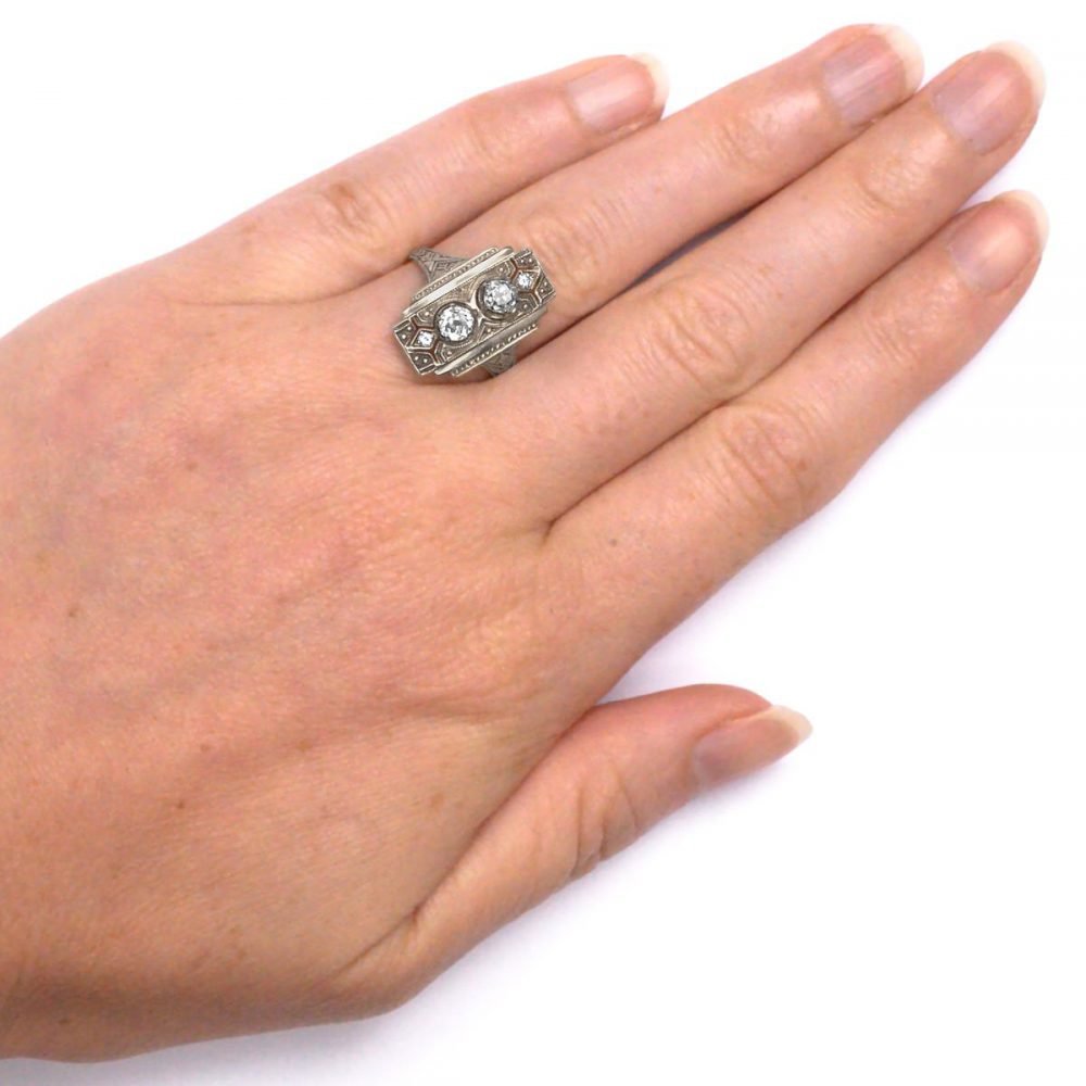Art Deco 14ct White Gold, Diamond Plaque Ring