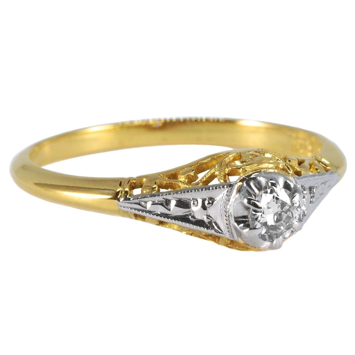 Art Deco 18ct Gold, Diamond Solitaire Ring
