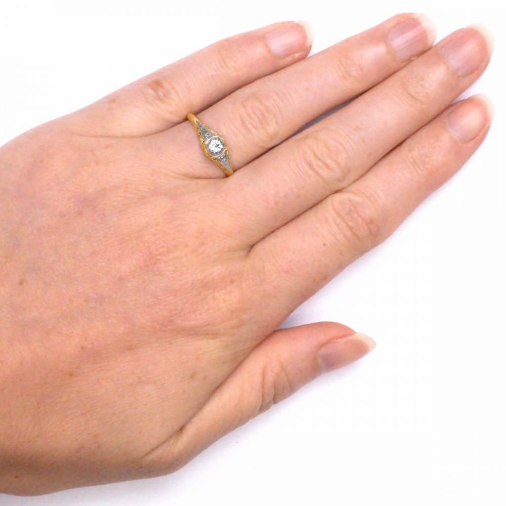 Art Deco 18ct Gold, Diamond Solitaire Ring