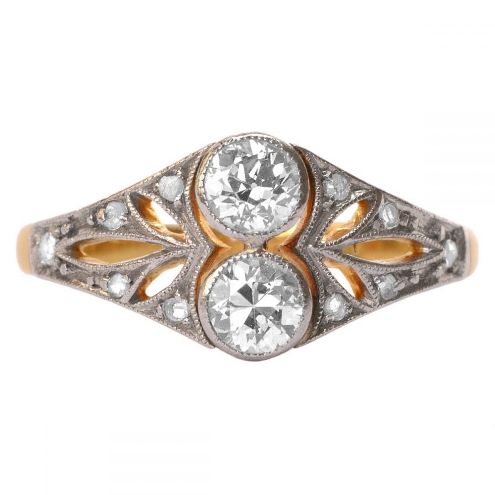 Art Deco 18ct Gold & Platinum, Twin Diamond Ring