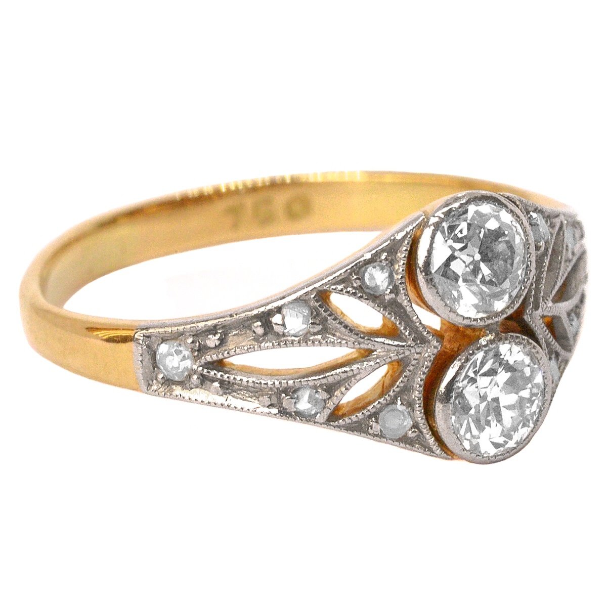 Art Deco 18ct Gold & Platinum, Twin Diamond Ring - Antique And Vintage ...