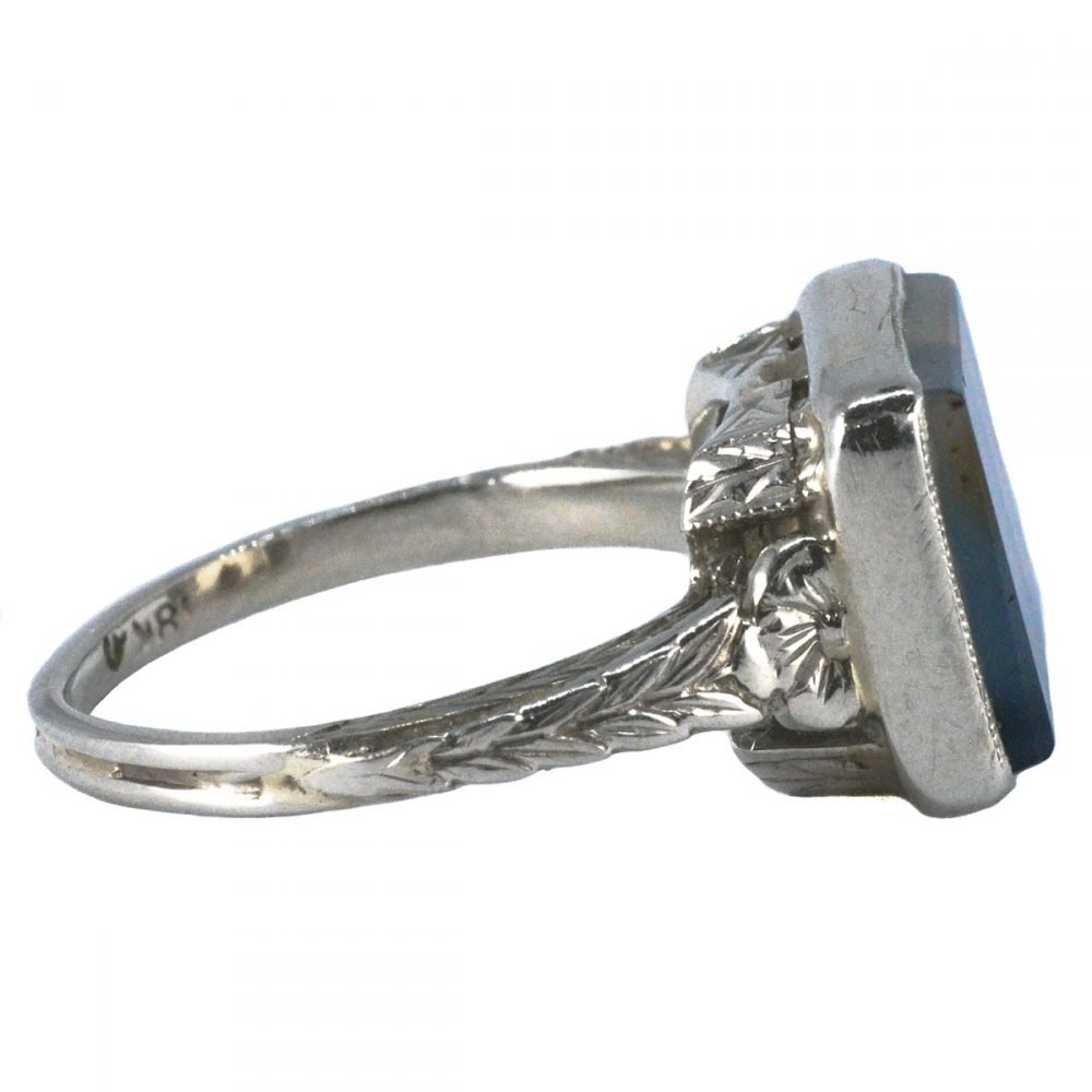 Art Deco 18ct White Gold, Moss Agate Ring