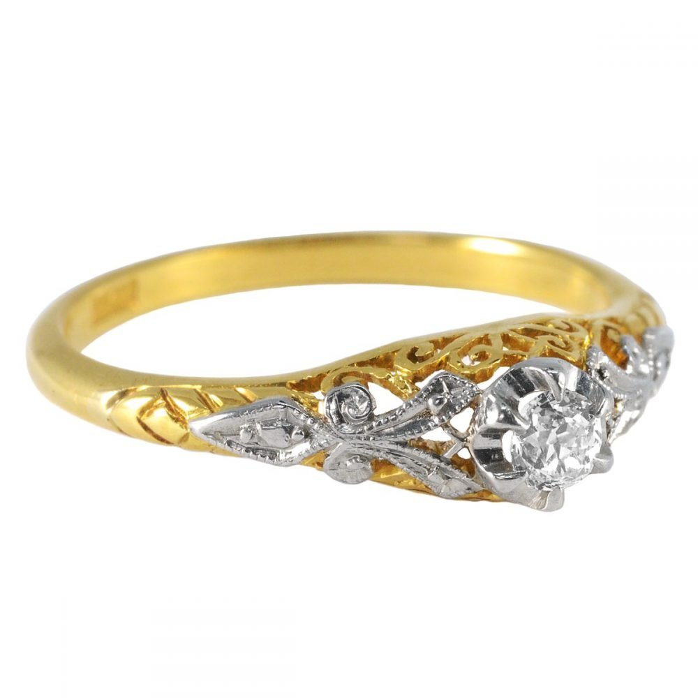 Edwardian 18ct Gold, Diamond Filigree Ring