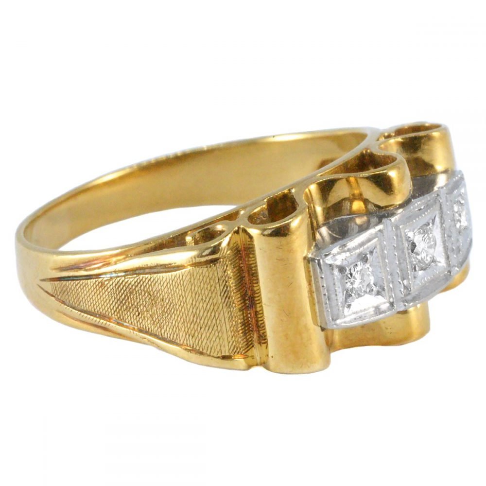 Retro 14ct Gold, Diamond Ribbon Ring