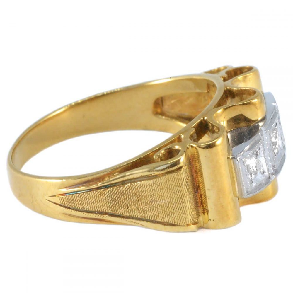 Retro 14ct Gold, Diamond Ribbon Ring