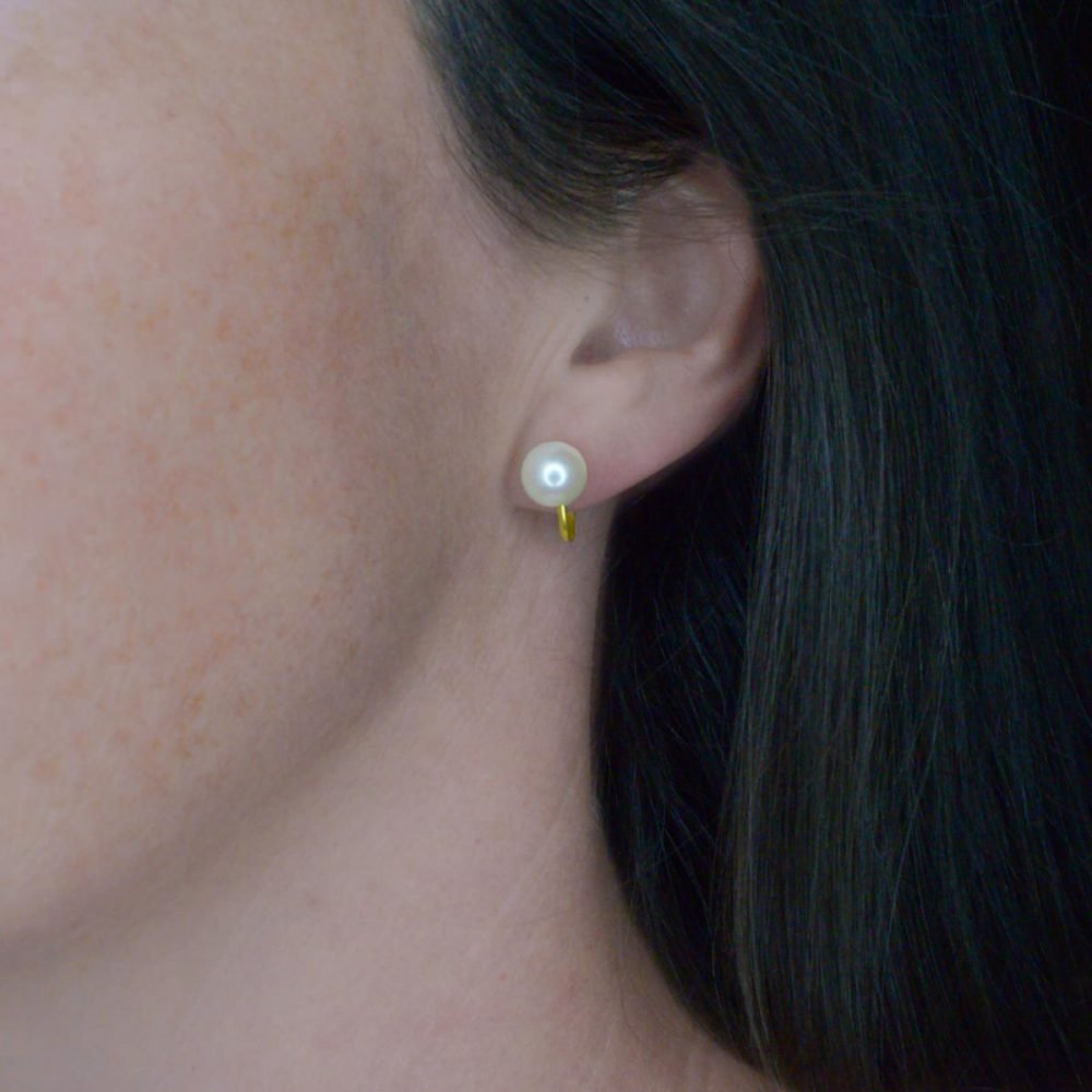 Mid Century 14ct Gold, Pearl Screw-back Earrings