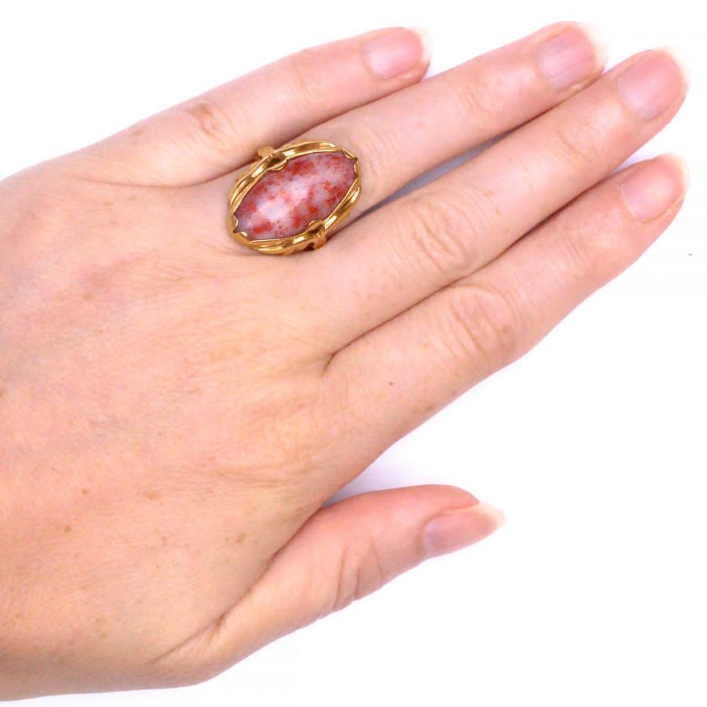 Vintage Soviet 14ct Gold, Jasper Ring