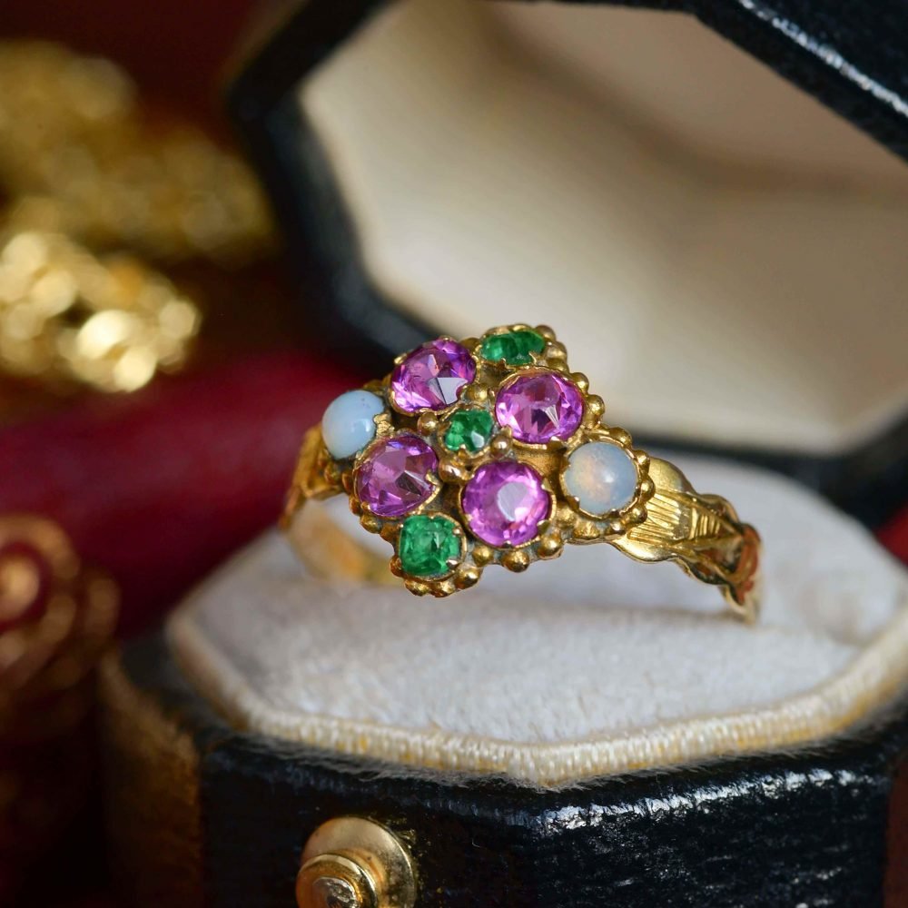 Antique Victorian 9ct Gold, Paste Cluster Ring