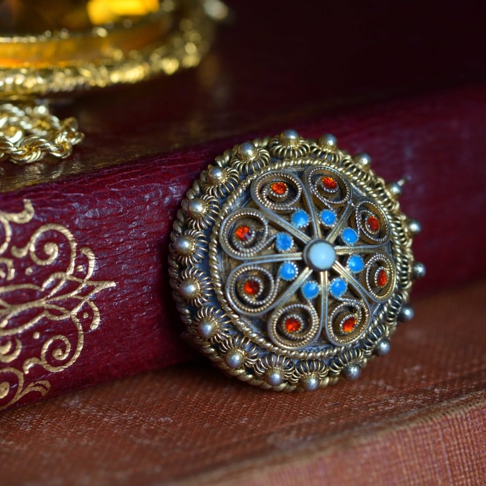Antique Norwegian Gilt Silver Cannetille Brooch