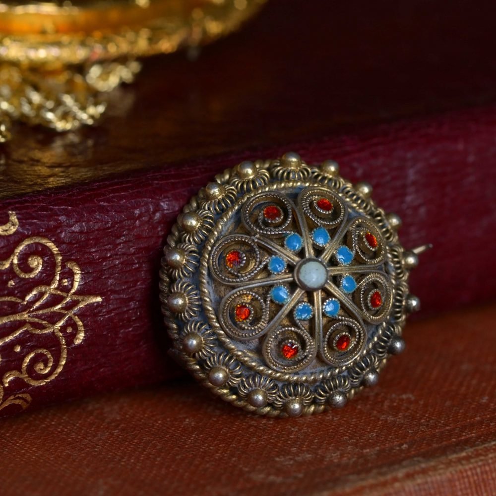 Antique Norwegian Gilt Silver Cannetille Brooch - Image 3