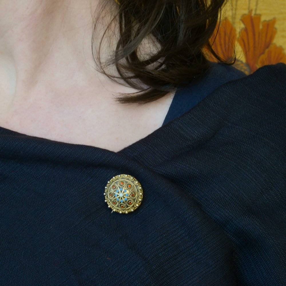 Antique Norwegian Gilt Silver Cannetille Brooch - Image 5