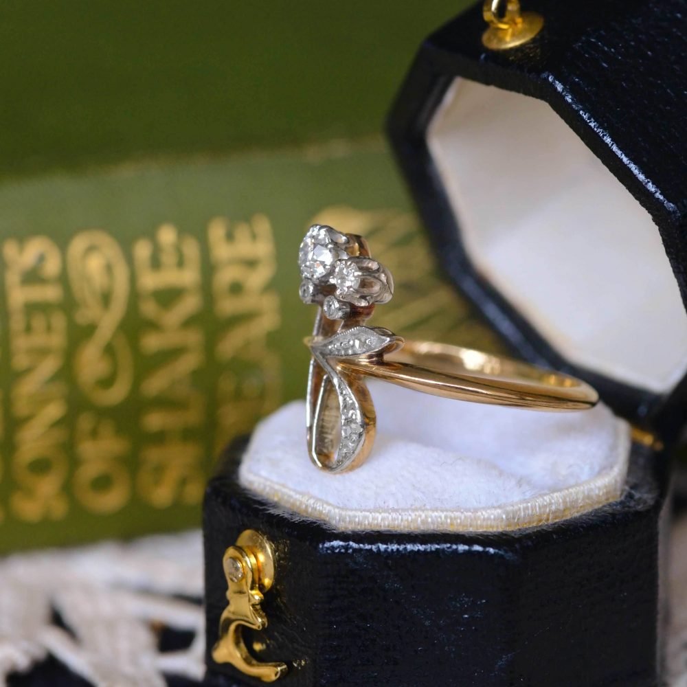 Art Nouveau 14ct Gold & Platinum, Diamond Ring - Image 6