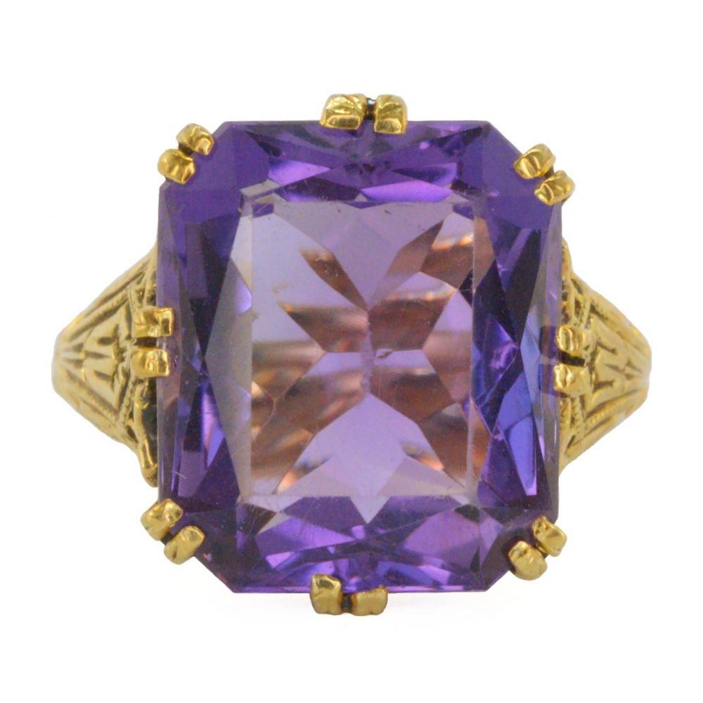 Art Deco 14ct Gold, Amethyst Filigree Ring - Image 5