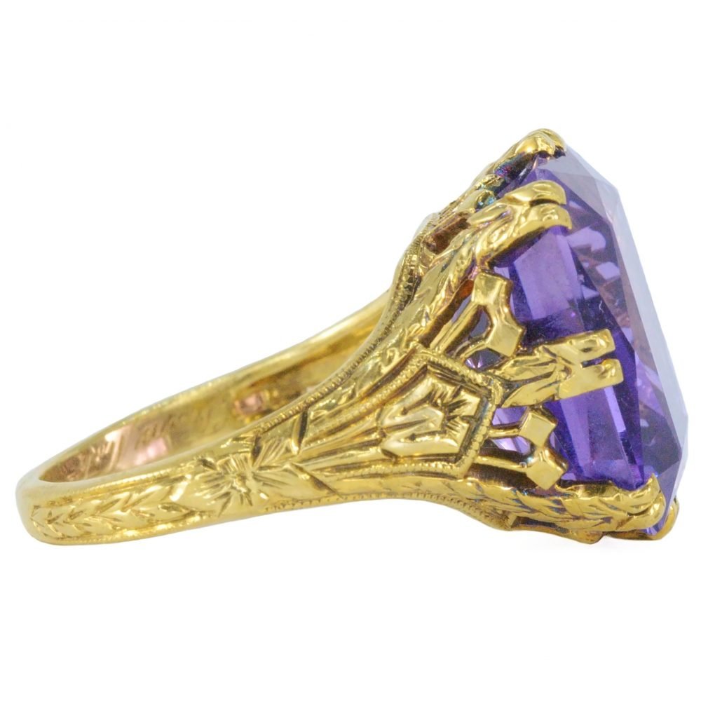 Art Deco 14ct Gold, Amethyst Filigree Ring - Image 6