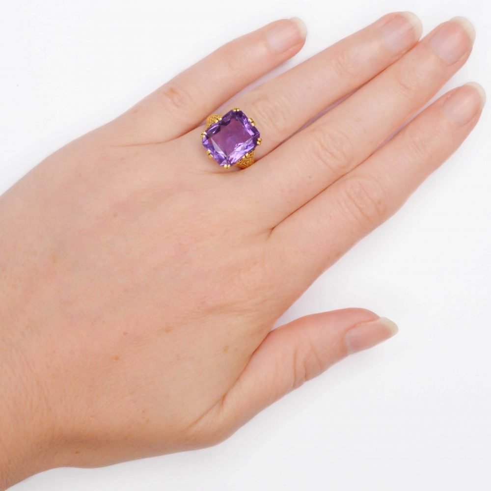 Art Deco 14ct Gold, Amethyst Filigree Ring - Image 7