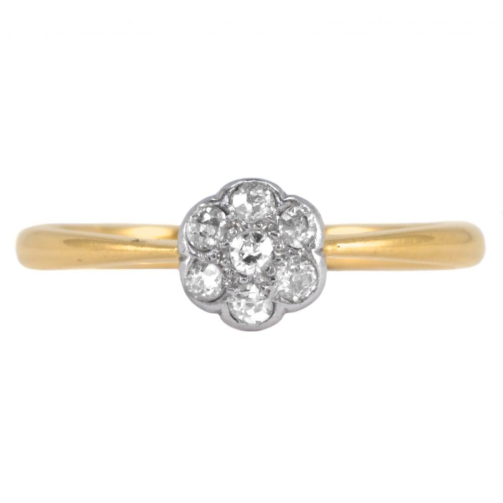Art Deco 18ct Gold, Diamond Daisy Ring