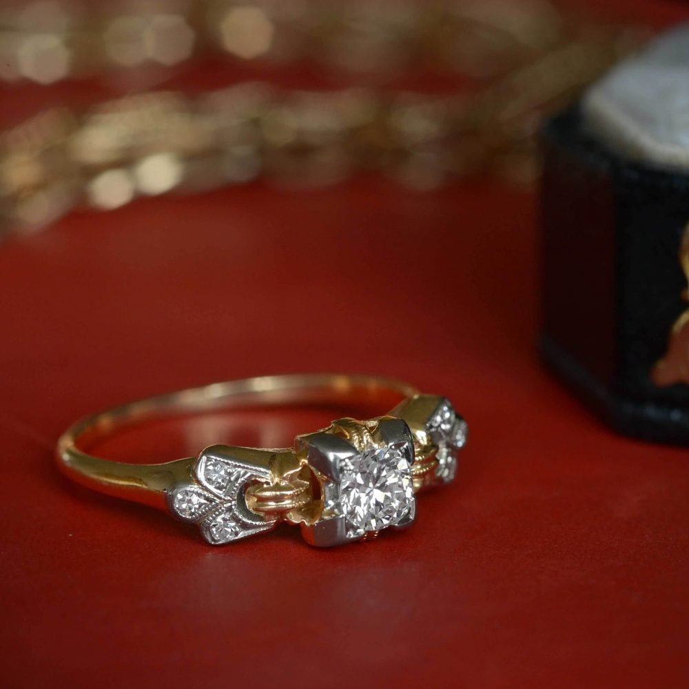 Art Deco 14ct Gold, Diamond Ring - Image 4