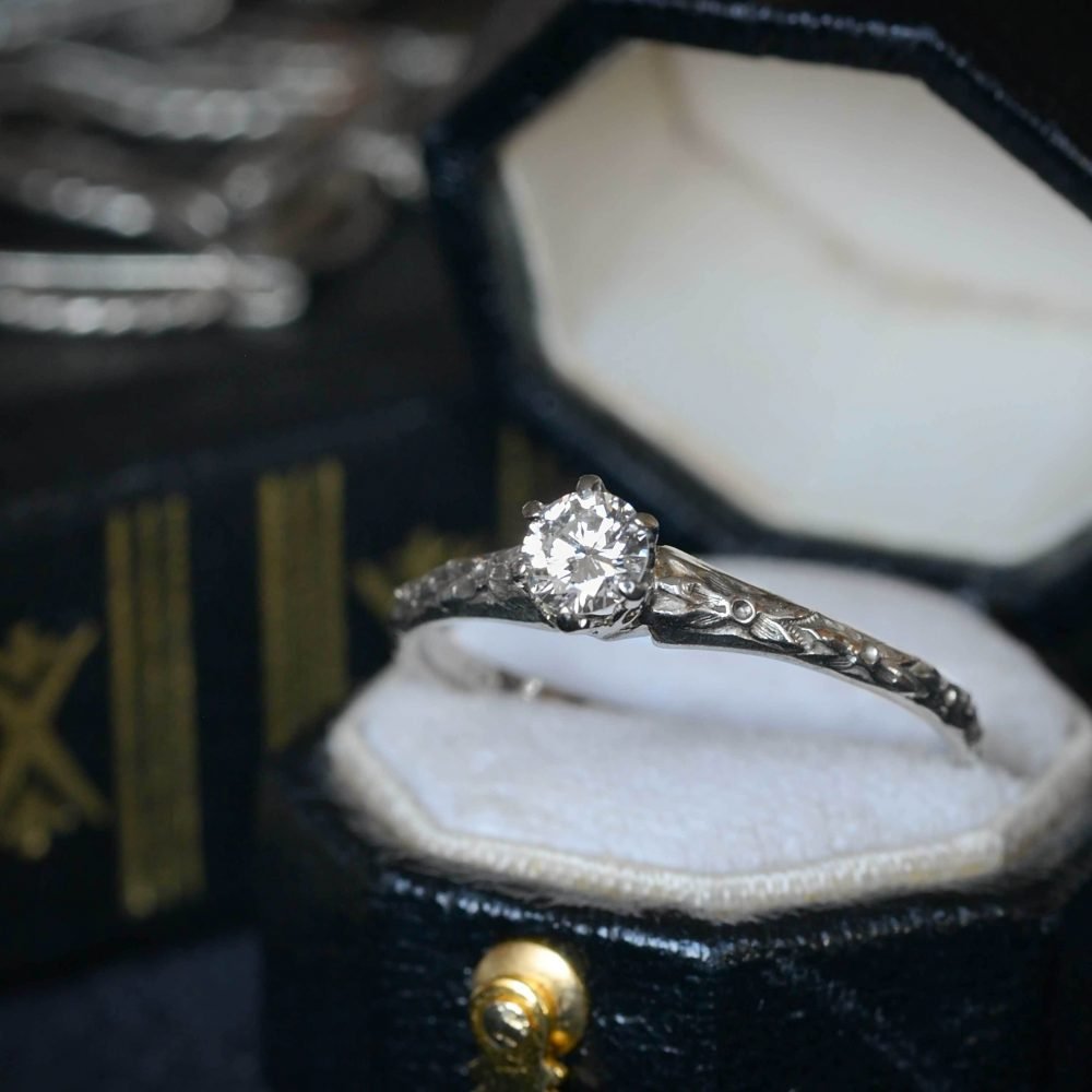 Art Deco 18ct White Gold, Diamond Solitaire Ring - Image 6