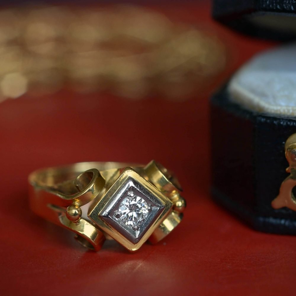 Retro 14ct Gold, Diamond Ring - Image 5