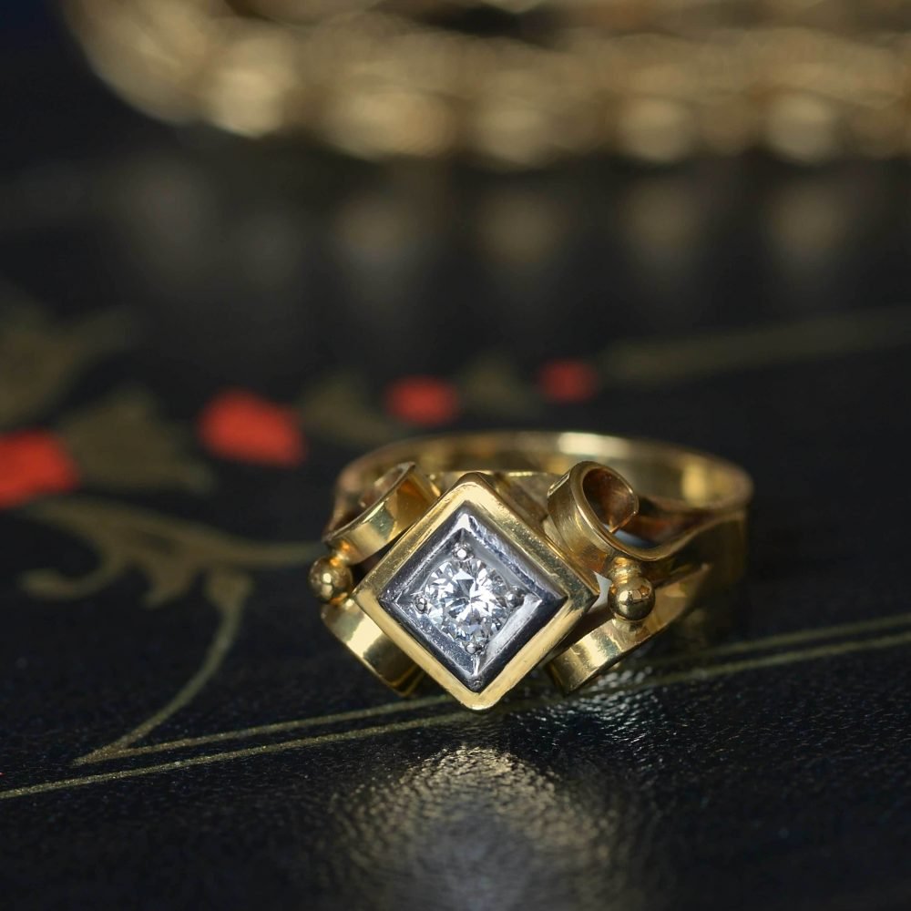 Retro 14ct Gold, Diamond Ring - Image 6