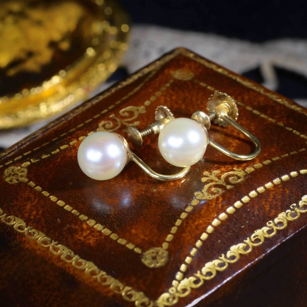 Mid Century 14ct Gold, Pearl Screw-back Earrings - Image 3