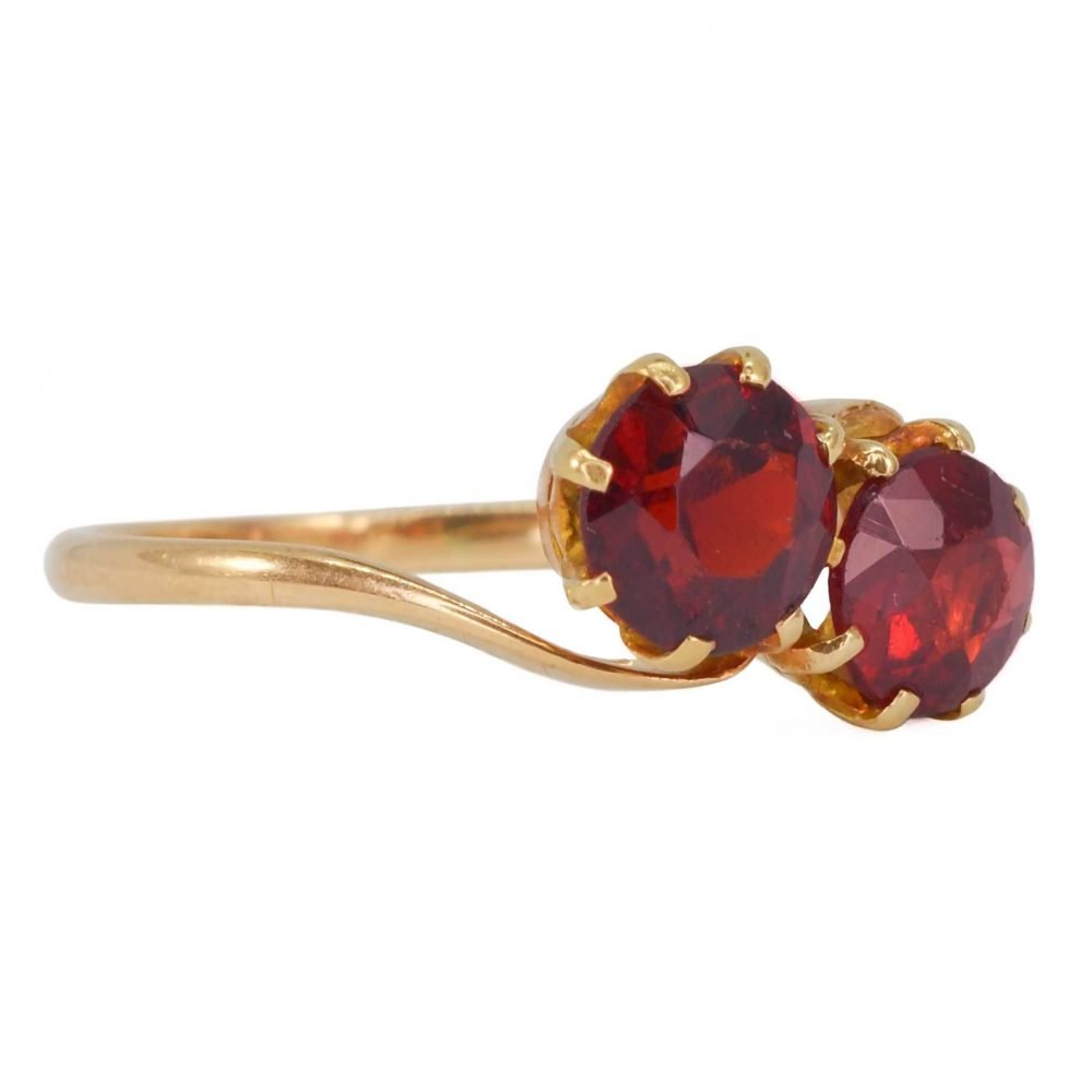 Edwardian 9ct Gold, Twin Garnet Crossover Ring - Image 3