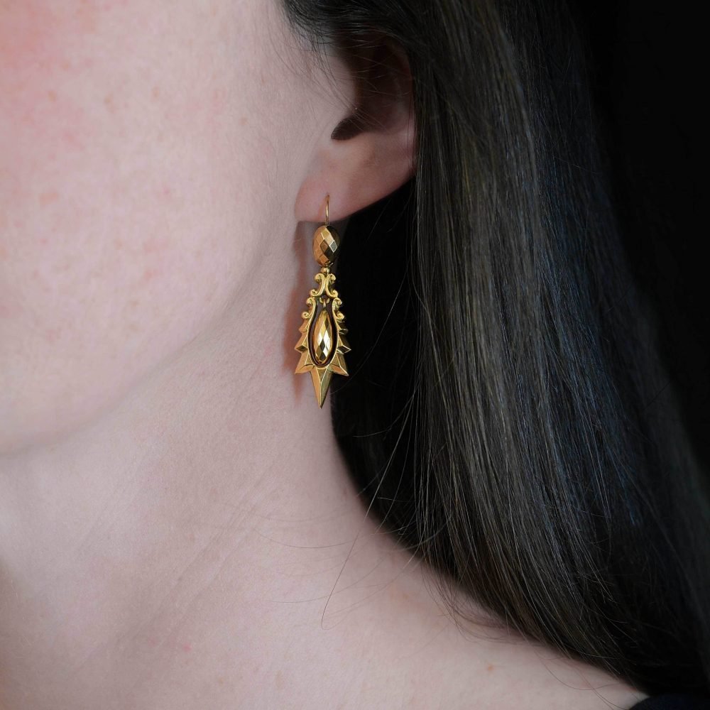 Victorian 9ct Gold, Starburst Pendant Earrings - Image 5