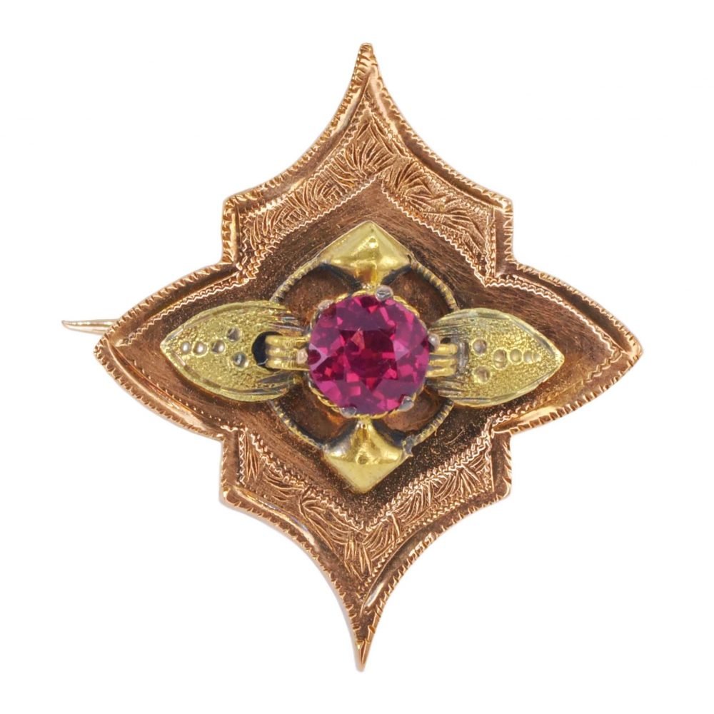 Victorian Two-Tone Gold, Garnet-set Brooch