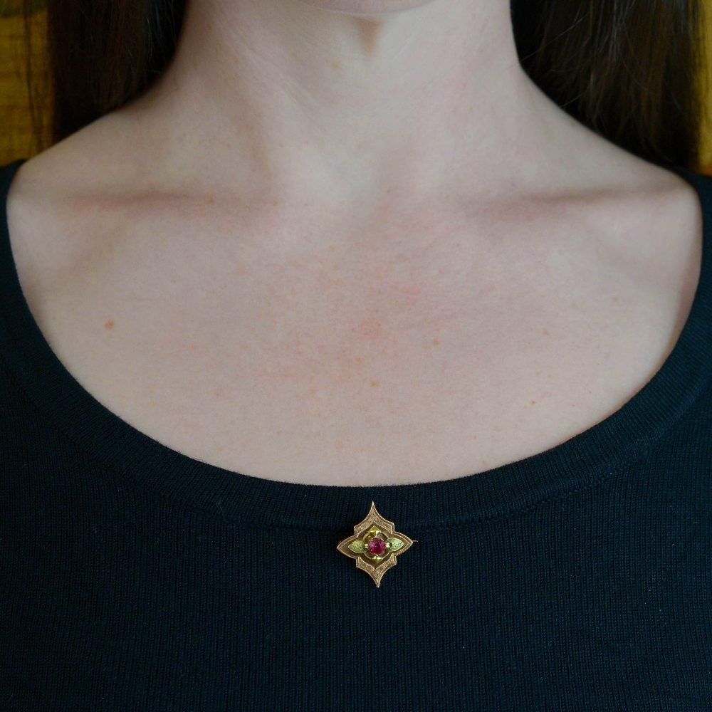 Victorian Two-Tone Gold, Garnet-set Brooch - Image 5