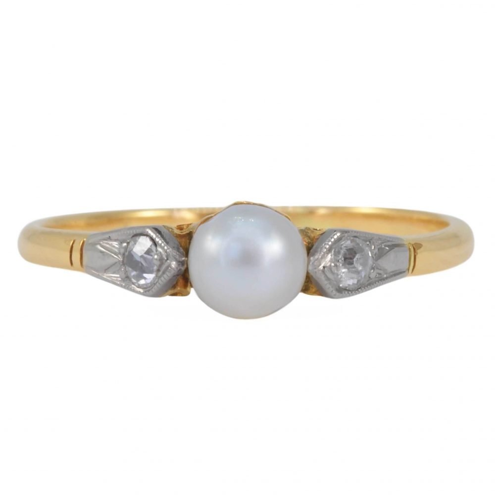 Art Deco 18ct Gold, Pearl & Diamond Ring - Image 4