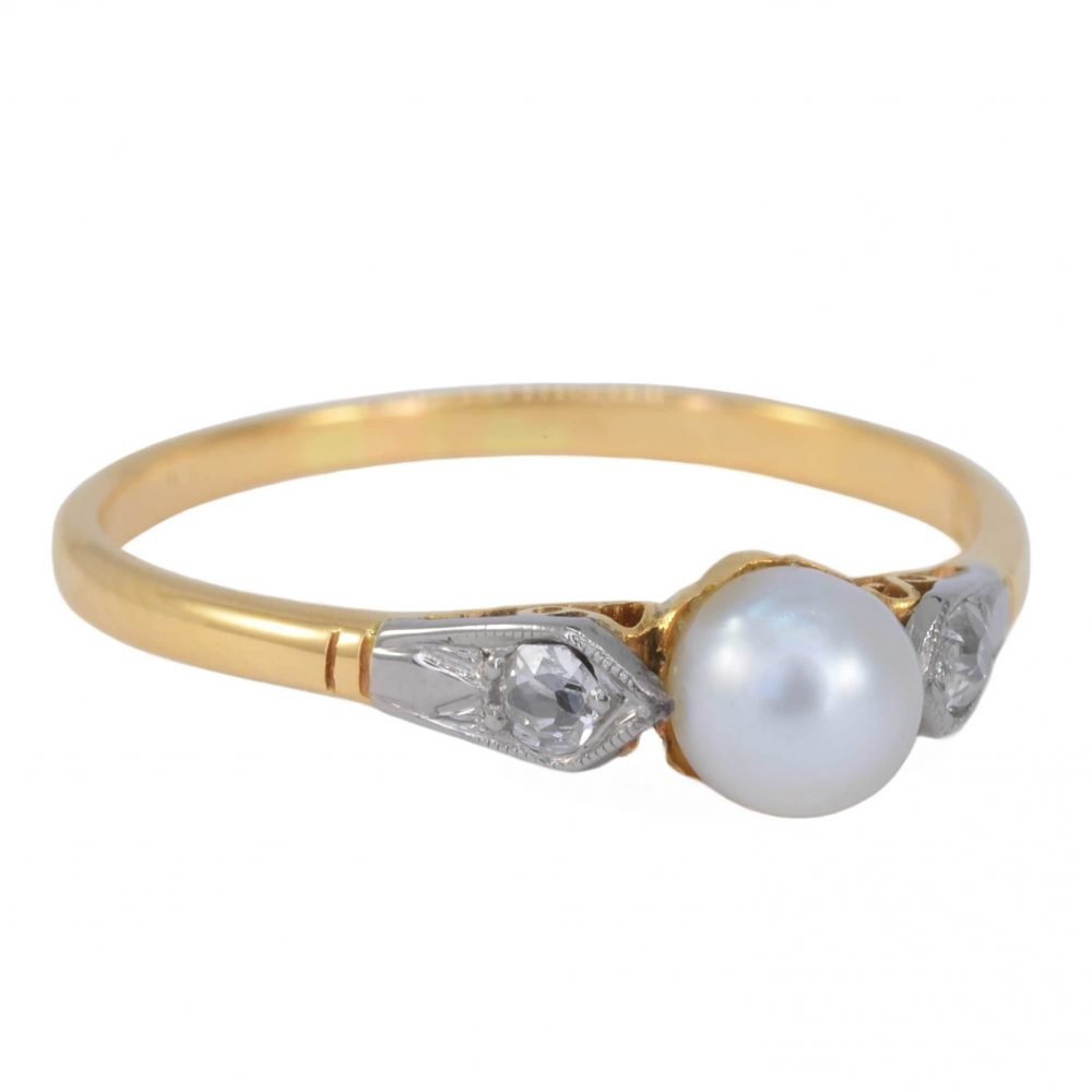 Art Deco 18ct Gold, Pearl & Diamond Ring