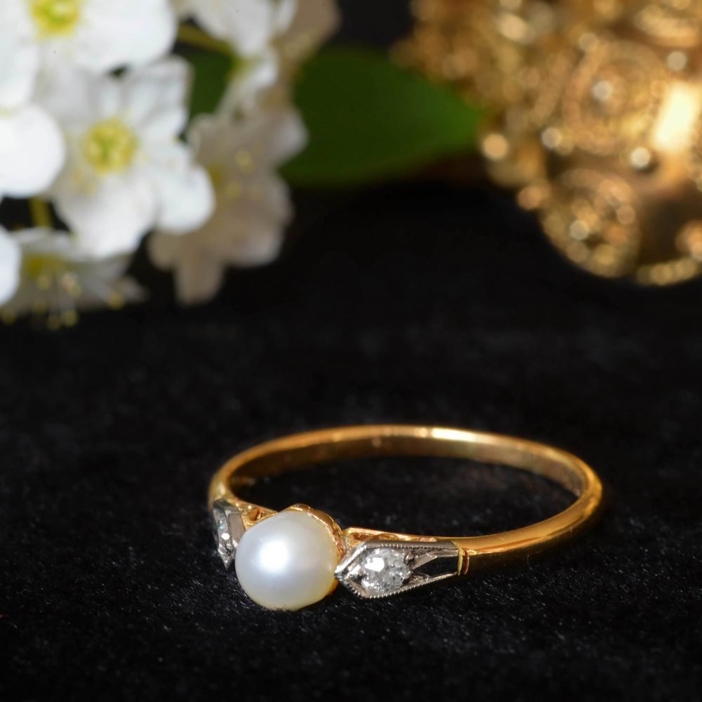 Art Deco 18ct Gold, Pearl & Diamond Ring - Image 3