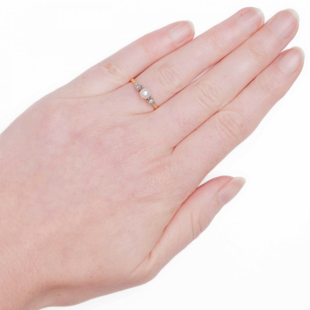 Art Deco 18ct Gold, Pearl & Diamond Ring - Image 5