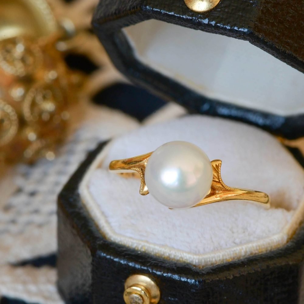 Retro 14ct Gold, Pearl Solitaire Ring - Image 6