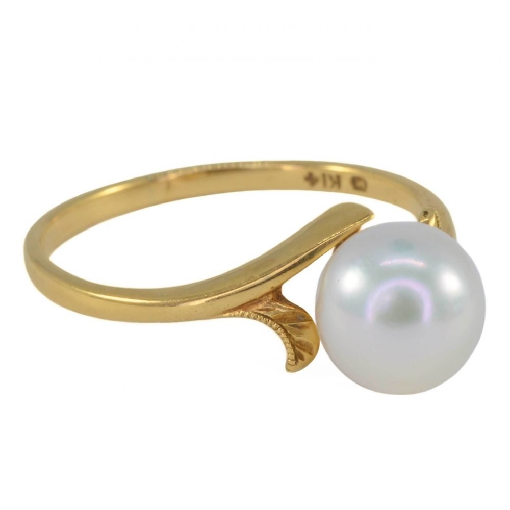 Retro 14ct Gold, Pearl Solitaire Ring - Image 3