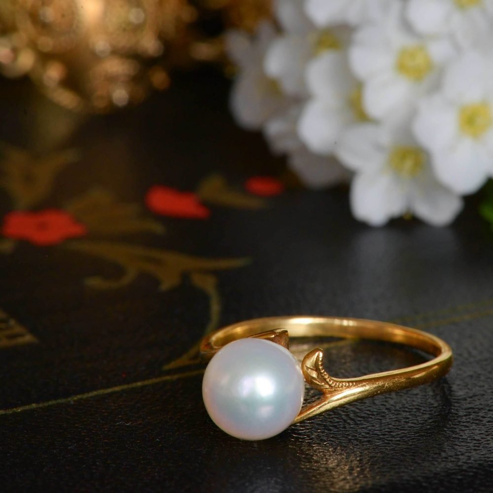 Retro 14ct Gold, Pearl Solitaire Ring