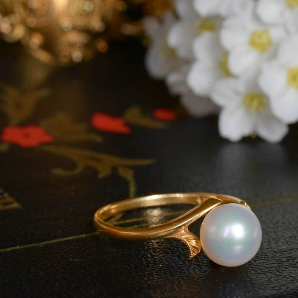 Retro 14ct Gold, Pearl Solitaire Ring - Image 5