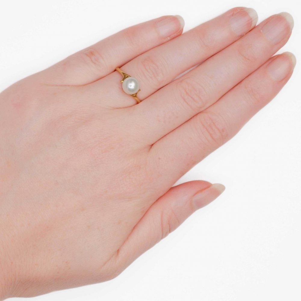 Retro 14ct Gold, Pearl Solitaire Ring - Image 7