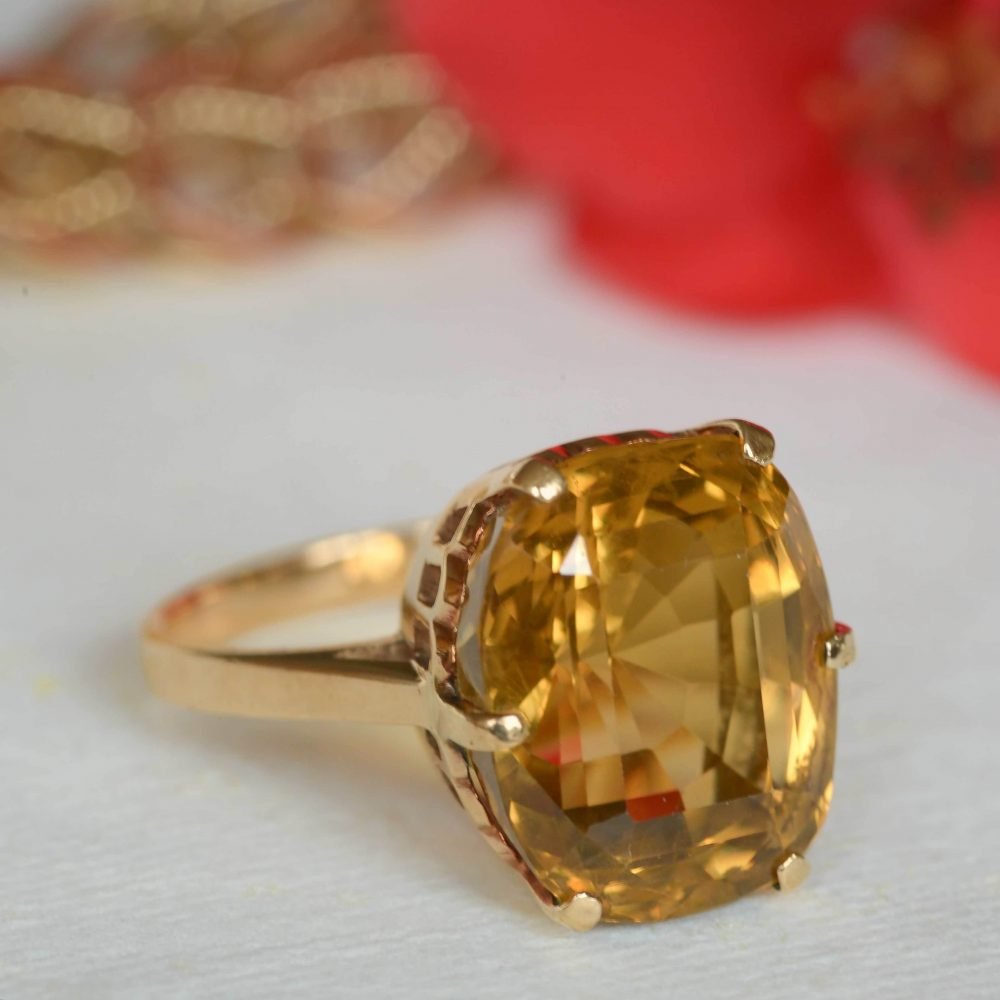 Vintage 9ct Gold, Citrine Cocktail Ring