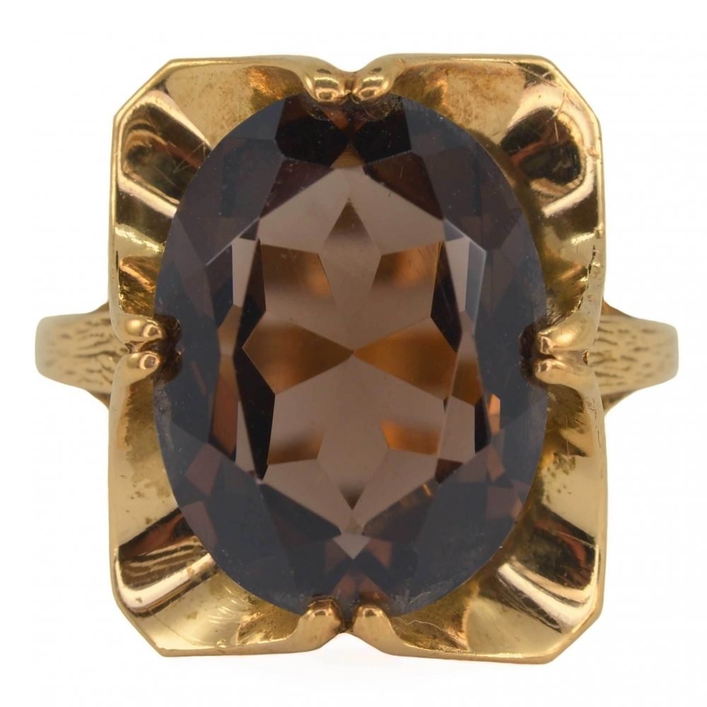 Vintage 9ct Gold, Smoky Quartz Cocktail Ring - Image 3