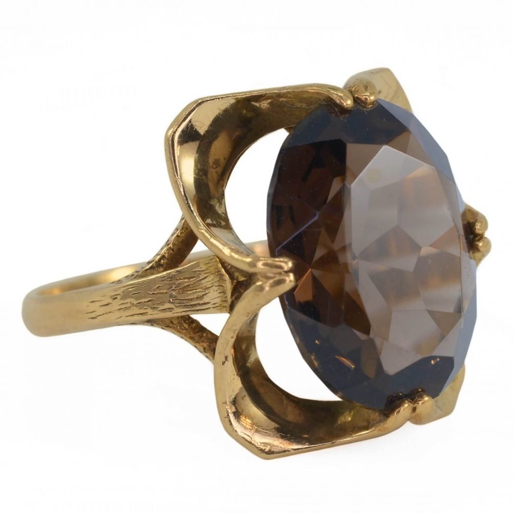 Vintage 9ct Gold, Smoky Quartz Cocktail Ring - Image 4