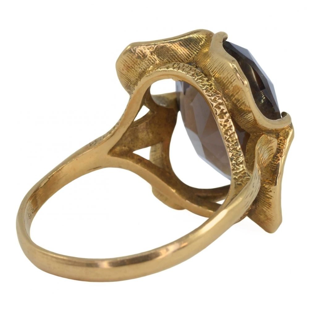Vintage 9ct Gold, Smoky Quartz Cocktail Ring - Image 5