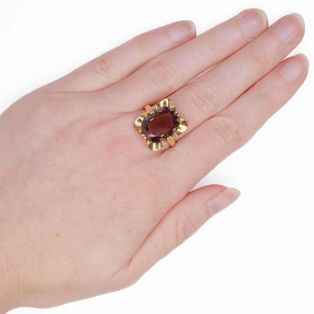 Vintage 9ct Gold, Smoky Quartz Cocktail Ring - Image 7