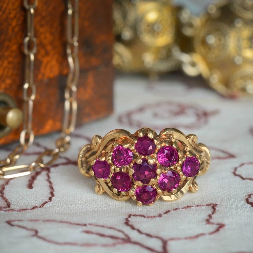 Vintage 9ct Gold, Ruby-set Bombe Ring