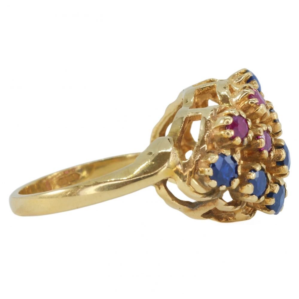 Vintage 9ct Gold, Pink & Blue Sapphire Bombe ring - Image 3