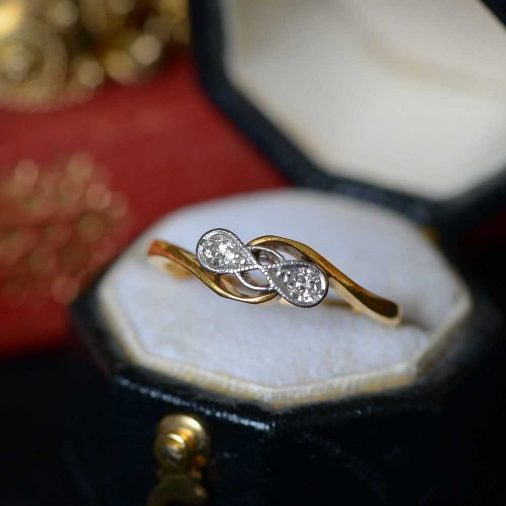 Edwardian 18ct Gold, Twin-Diamond Crossover Ring