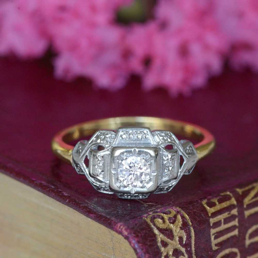 Art Deco 14ct Gold, Diamond Solitaire Ring