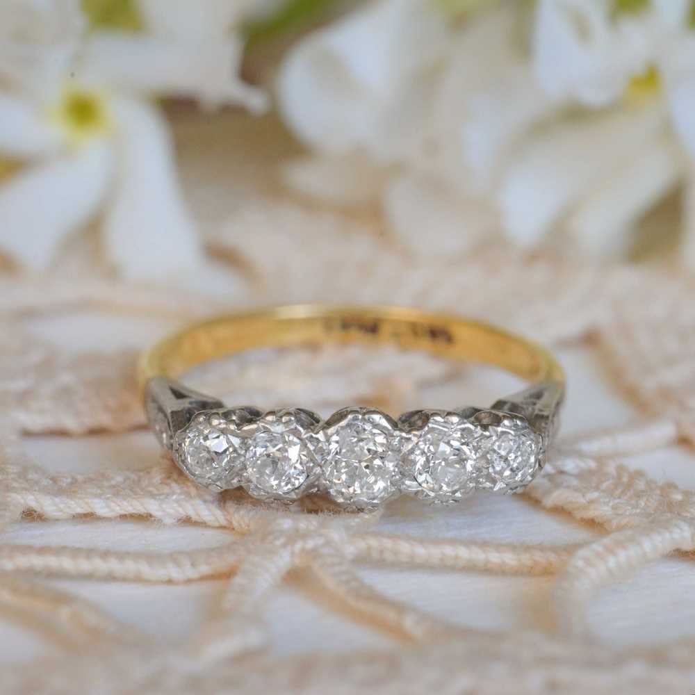 Mid-Century Vintage 18ct Gold & Platinum 5-Stone Diamond Ring